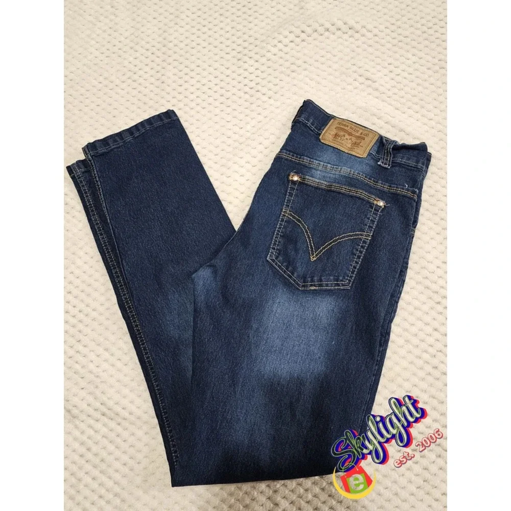 Terra‎ Blue Soft Mens Cotton Blend Straight Leg Denim Jeans Size 36x 33